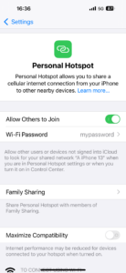 iPhone personal hotspot settings screenshot