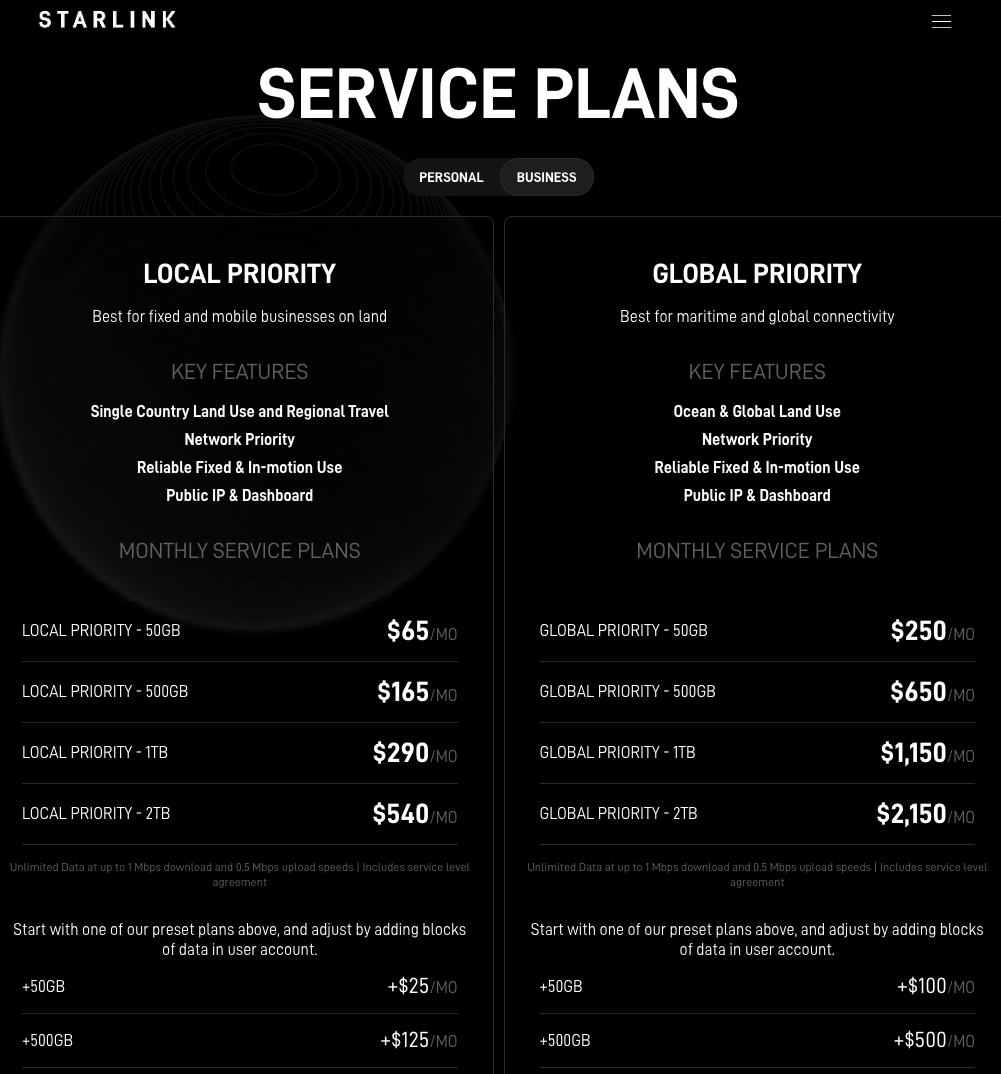 starlink service plans business march 2025 (vertical)